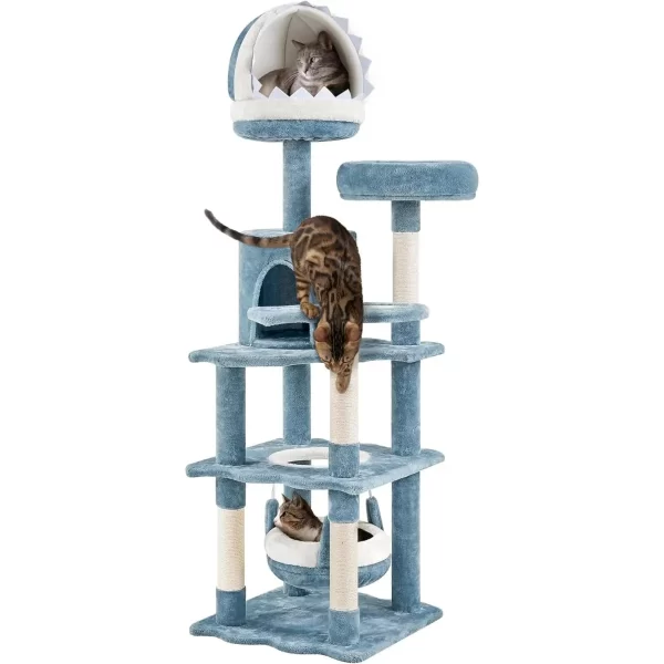 Yaheetech 61 inch Cat Tree, 5 Level Cat Tower with Shark's Mouth-Shaped Nest, Fish-Shaped Platform, Sisal Scratching Posts, Plush Cat Bed Furniture