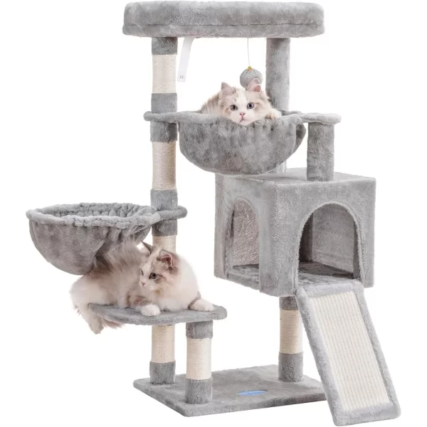 Hey-brother 35.4" Cat Tree, 6 Levels Cat Tower for Indoor Cats with Large Padded Bed, Cozy Condo, Hammocks, Sisal Scratching Posts, Big Scratcher, Light Gray