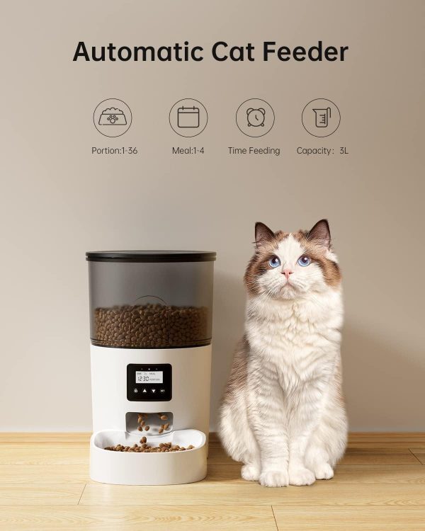 IMIPAW Automatic Cat Feeders, 3L Timed Cat Dry Food Dispenser with Clog-Free Design, Auto Pet Feeder for Cats and Dogs, 1-4 Meals Per Day - Image 2
