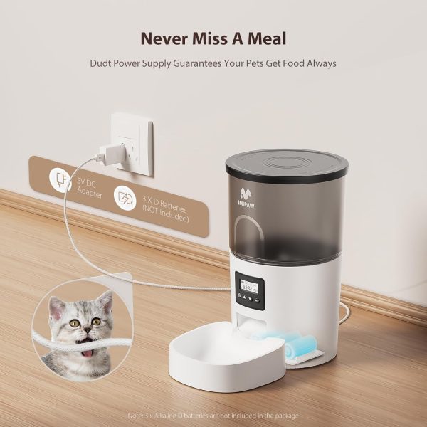 IMIPAW Automatic Cat Feeders, 3L Timed Cat Dry Food Dispenser with Clog-Free Design, Auto Pet Feeder for Cats and Dogs, 1-4 Meals Per Day - Image 4
