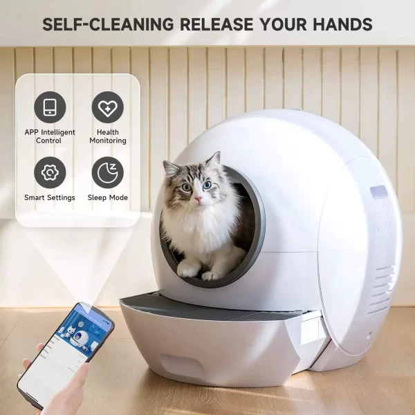 Smart Large Automatic Self-Cleaning Cat Litter Box – Closed, Odor-Free Robot for Multiple Cats - Image 2