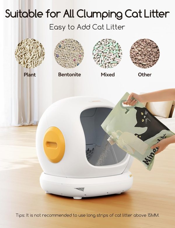 MeoWant Self-Cleaning Cat Litter Box, 75L Extra Large Open Automatic Cat Litter Box for Multi Cats, Integrated Safety Protection/APP Control/Odor Removal Smart Litter Box with Mat & Liner - Image 3