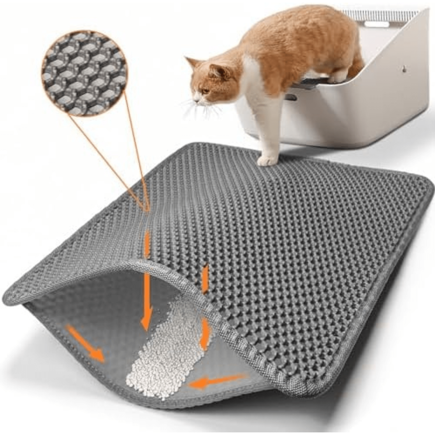 Conlun Cat Litter Mat Honeycomb Double Layer Design Urine and Water Proof Scatter Control Less Waste Easy to Clean Washable Cat Litter Trapping Mat PCH