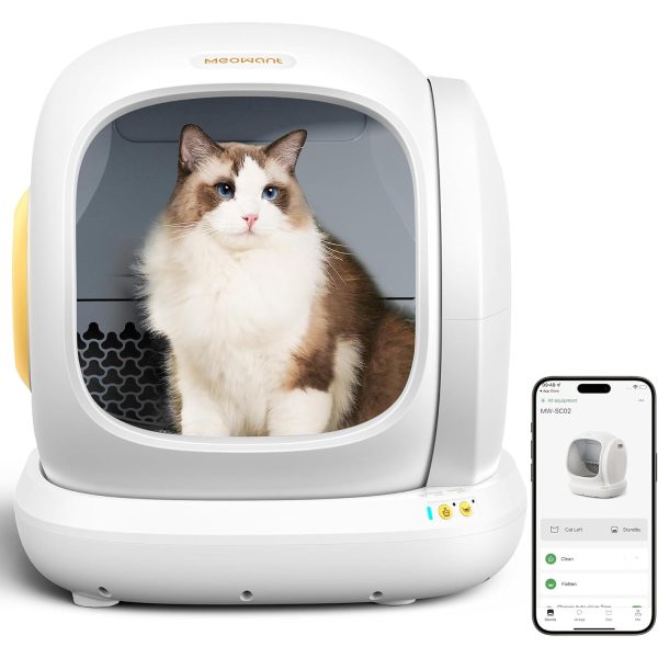 MeoWant Self-Cleaning Cat Litter Box, 75L Extra Large Open Automatic Cat Litter Box for Multi Cats, Integrated Safety Protection/APP Control/Odor Removal Smart Litter Box with Mat & Liner