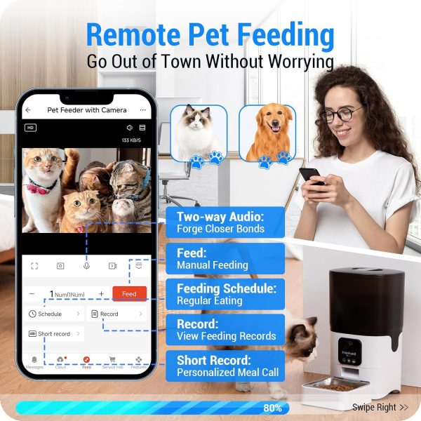 Frienhund Smart Camera Automatic Cat Feeder 6L,1080P HD Live View with Night Vision,5G Automatic Dog Feeder with Two-Way Audio,Detachable for Easy Clean - 25Cup - Image 5