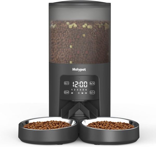 Molypet Automatic Cat Feeders for 2 Cats - 6L Cat Food Dispenser with Double Bowls, Programmable Timed Cat Feeder up to 6 Meals per Day with 10S Voice Recorder, Support Dual Power Supply - Image 3