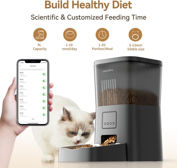 Espelho Automatic Cat Feeders WiFi, Cat Food Dispenser with App Control 2.4Ghz Wifi- Smart Timed Cat Feeder with Voice Recorder| 4L Auto Pet Feeder for Cat and Small Dog - Up to 10 Meals per Day - Image 4