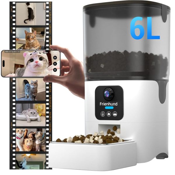 Frienhund Smart Camera Automatic Cat Feeder 6L,1080P HD Live View with Night Vision,5G Automatic Dog Feeder with Two-Way Audio,Detachable for Easy Clean - 25Cup