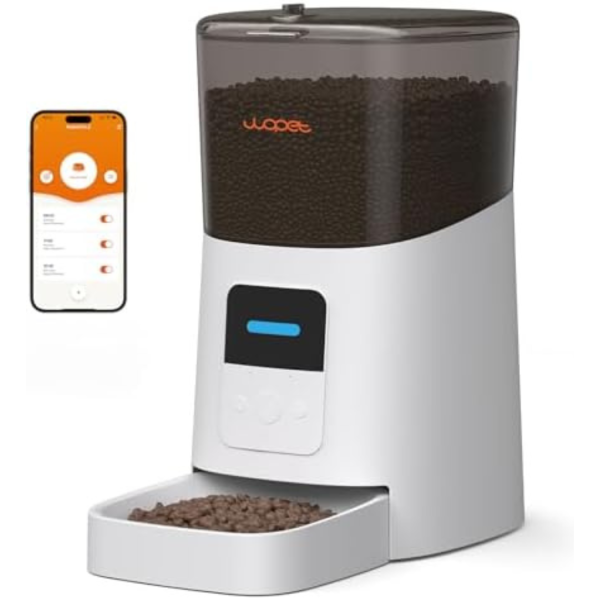 WOPET 6L Automatic Cat Feeder, WiFi Automatic Dog Feeder with APP Control for Remote Feeding, Automatic Cat Food Dispenser with Low Food Sensor and Voice Recorder, Up to 15 Meals Per Day