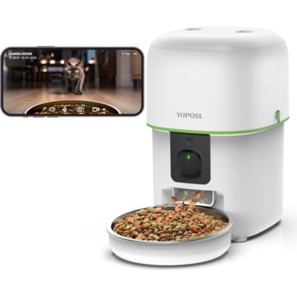 Yuposl Automatic Cat Feeders with Camera - 5G WiFi App Control 1080 HD Video with Night Vision, 2-Way Audio 2L/4L Cat Food Dispenser