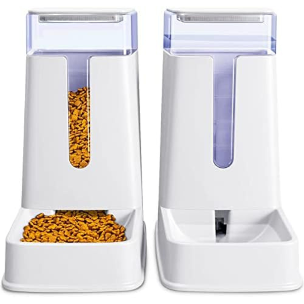 Hipidog Automatic Cat Feeder and Cat Water Dispenser in Set 2 Packs Automatic Dog Feeder and Dog Water Dispenser 1 Gallon for Small Medium Big Dog Pets Puppy Kitten (white)