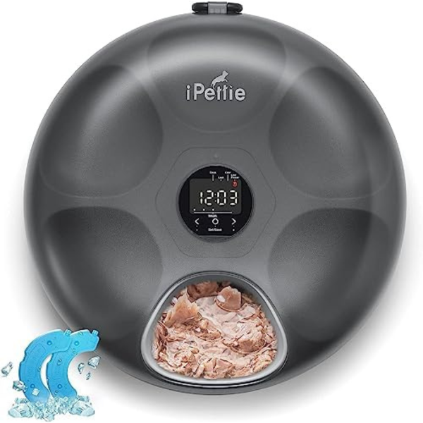 iPettie Donut Frost 6 Meal Cordless Automatic Pet Feeder, Dry & Wet Food Automatic Cat Feeder with Two Ice Packs, Rechargeable Massive Battery, Programmable Timer