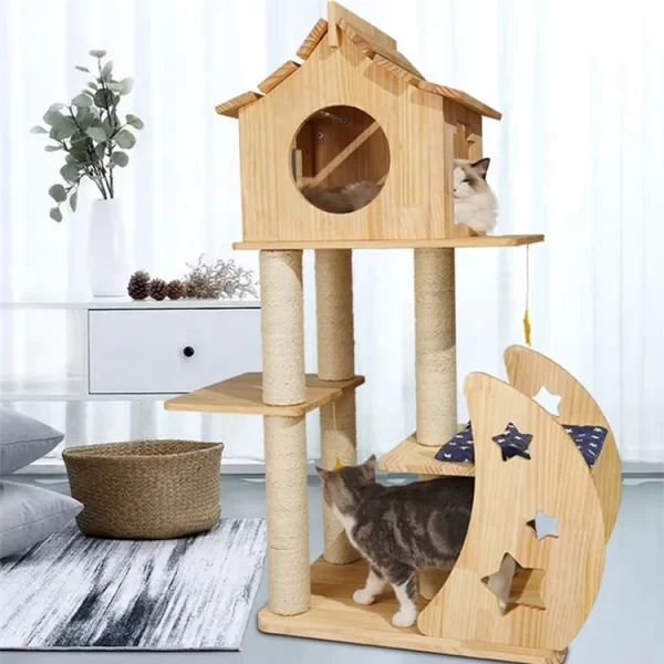 46-inch Cat Tree House, Wooden 4 Level Cat Climbing Tree Frame with Cat Bed and Sisal Scratching Posts - Image 2