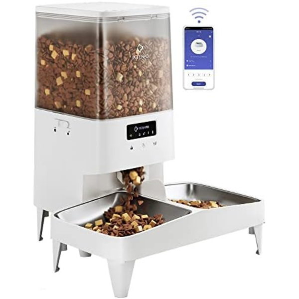 PETEMPO Automatic Feeder for Cats, 5L, WiFi Automatic Feeder Dog Cat, Cat Food Automatic with App Controlled, Automatic Cat Feeder with 2 Bowls, for 10 Meals a Day