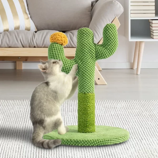 54cm Cat Scratcher Post Sisal Rope Post Cactus Shape Cat Tree for Scratching Cat Tower with Plush Ball Toy Climb Tool - Image 3