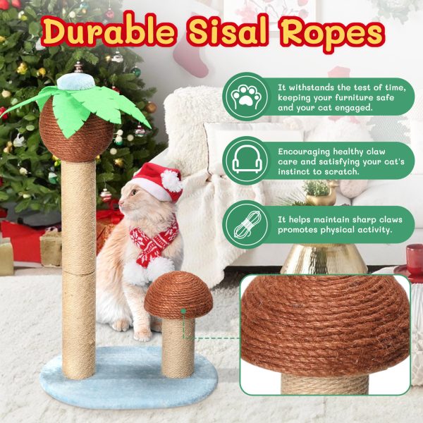 Coconut Palm Tree Cat Scratching Post with Natural Sisal Rope – Tropical Design for Indoor Cats, Durable 27.5" Coconut Tree & 9.8" Mushroom Scratcher, Stable Base, Easy Assembly – Protect Furniture - Image 4