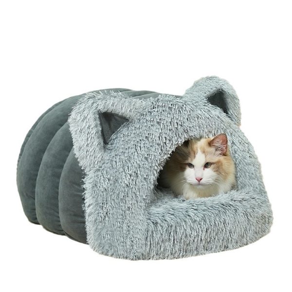 Cat Bed with Plush Cat Ears Decoration – Warm and Thick Large Collar Pet Bed for Cats and Small Dogs – Comfortable Pet Bed for Kittens and Puppies