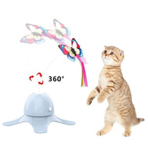 Auto Butterfly Cat Toy, 360-Degree Rotating Interactive Cat Toy, Relieve Boredom & Stimulate Hunting Instincts, Automatic Electric Cat Teaser with Replaceable Butterfly, Stable & Durable Design