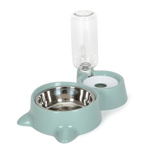 Cat Bowl Fountain Automatic Food and Water Feeder Container, Stainless Steel Durable Pet Water Dispenser, Automatic Gravity Cat Water Bowl for Cats & Dogs, 2 in 1 Food and Water Solution