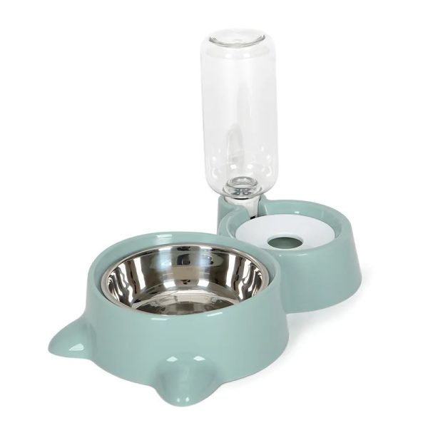 Cat Bowl Fountain Automatic Food and Water Feeder Container, Stainless Steel Durable Pet Water Dispenser, Automatic Gravity Cat Water Bowl for Cats & Dogs, 2 in 1 Food and Water Solution