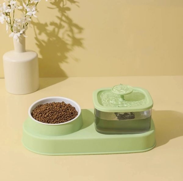Cat Water Dispenser and Feeding Bowl 2-in-1 , Dry and Wet Separation Automatic Water Dispenser with Flow Design, Sturdy, Easy-to-Clean - Image 2