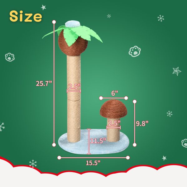 Coconut Palm Tree Cat Scratching Post with Natural Sisal Rope – Tropical Design for Indoor Cats, Durable 27.5" Coconut Tree & 9.8" Mushroom Scratcher, Stable Base, Easy Assembly – Protect Furniture - Image 8