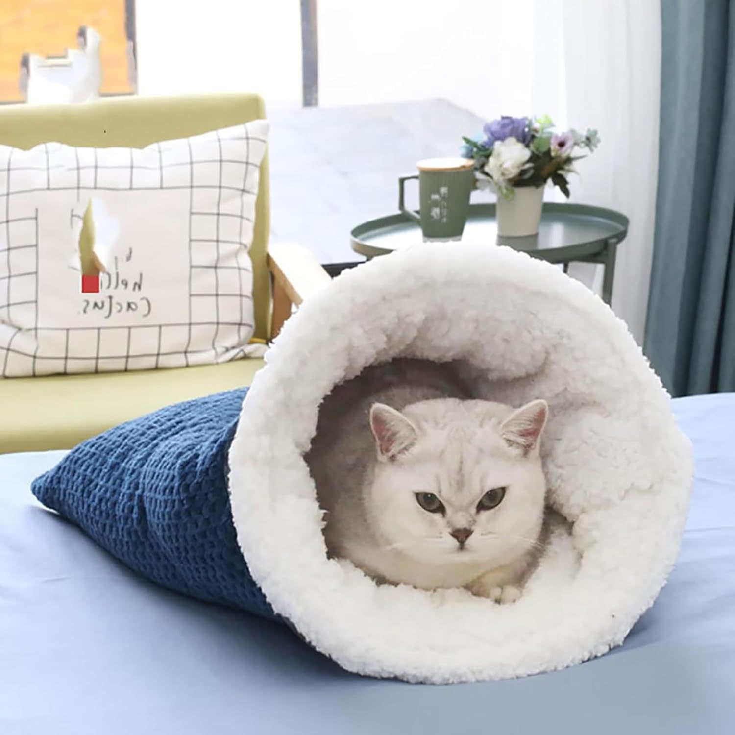 Cat Winter Sleeping Bag, Cat Crinkle Sack Removable, 360° Warm Semi-Enclosed Cat Bed With Cave for Cats Up to 6kg, Soft and Cozy Cat Bag for Sleeping - Image 2