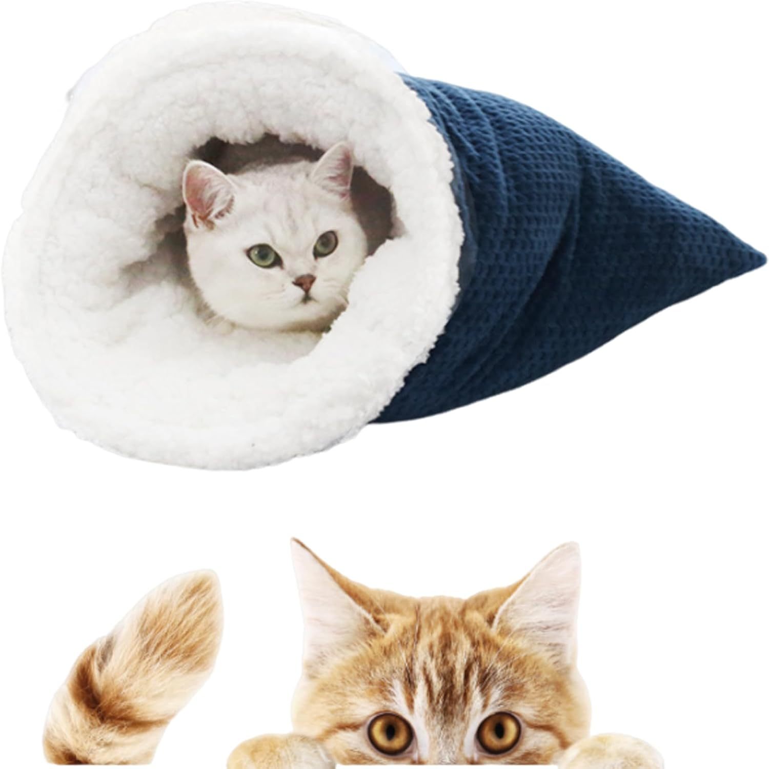 Cat Winter Sleeping Bag, Cat Crinkle Sack Removable, 360° Warm Semi-Enclosed Cat Bed With Cave for Cats Up to 6kg, Soft and Cozy Cat Bag for Sleeping