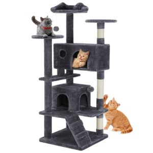 Elevon 54-Inch Cat Tree Tower for Indoor Cats with Sisal Scratching Post, Cat Play House, Large Kitty Condo, Plush Multi-Level with Climbing Ladder