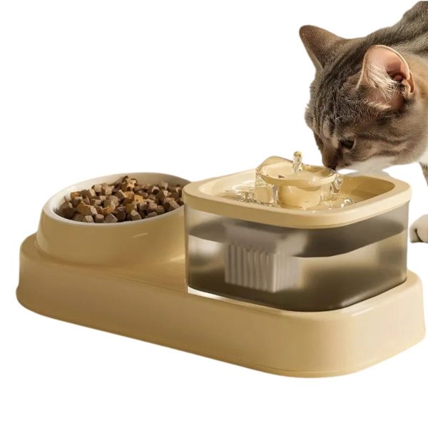 Cat Water Dispenser and Feeding Bowl 2-in-1 , Dry and Wet Separation Automatic Water Dispenser with Flow Design, Sturdy, Easy-to-Clean
