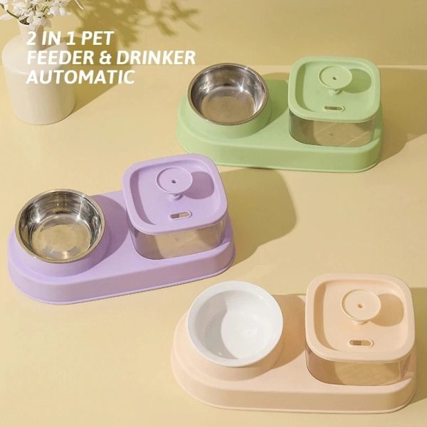 Cat Water Dispenser and Feeding Bowl 2-in-1 , Dry and Wet Separation Automatic Water Dispenser with Flow Design, Sturdy, Easy-to-Clean - Image 5