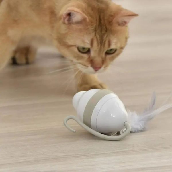 Rolling Mouse Interactive Cat Toy, Automatic Moving Mouse Glow Feather Electric Teasing Stick Regular Running - Image 6