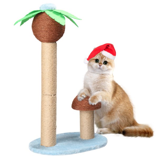 Coconut Palm Tree Cat Scratching Post with Natural Sisal Rope – Tropical Design for Indoor Cats, Durable 27.5" Coconut Tree & 9.8" Mushroom Scratcher, Stable Base, Easy Assembly – Protect Furniture