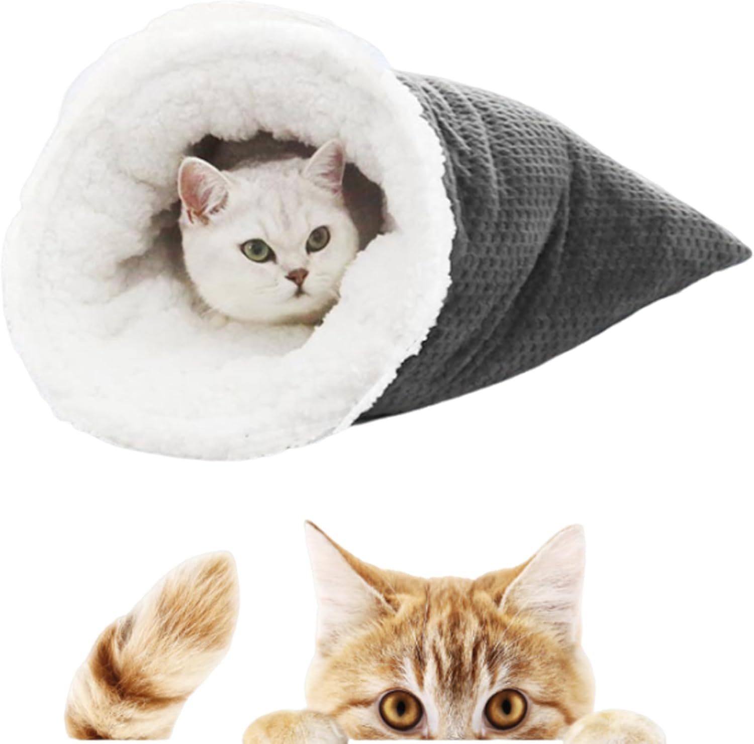 Cat Winter Sleeping Bag, Cat Crinkle Sack Removable, 360° Warm Semi-Enclosed Cat Bed With Cave for Cats Up to 6kg, Soft and Cozy Cat Bag for Sleeping - Image 7