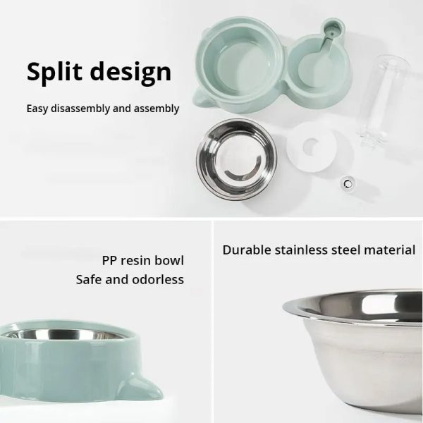 Cat Bowl Fountain Automatic Food and Water Feeder Container, Stainless Steel Durable Pet Water Dispenser, Automatic Gravity Cat Water Bowl for Cats & Dogs, 2 in 1 Food and Water Solution - Image 2