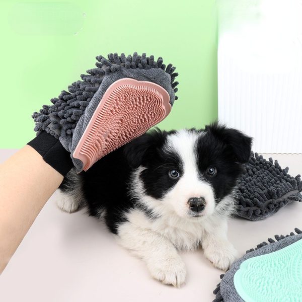 Pet Bathing Brush 2-in-1 Grooming Glove - Elegant Dog Grooming Tool for Brushing, Massaging, and Drying | Dual-Sided Bathing Brush Cleaning Massage Glove for Dogs & Cats - Soft Chenille & Silicone Design