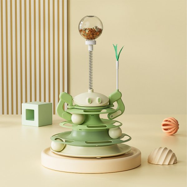 Rotating Plate Cat Toy with Windmill, Feather, Cat Stick, 4-Layer Tower & Tracks - Interactive Cat Entertainment Plate - Image 10