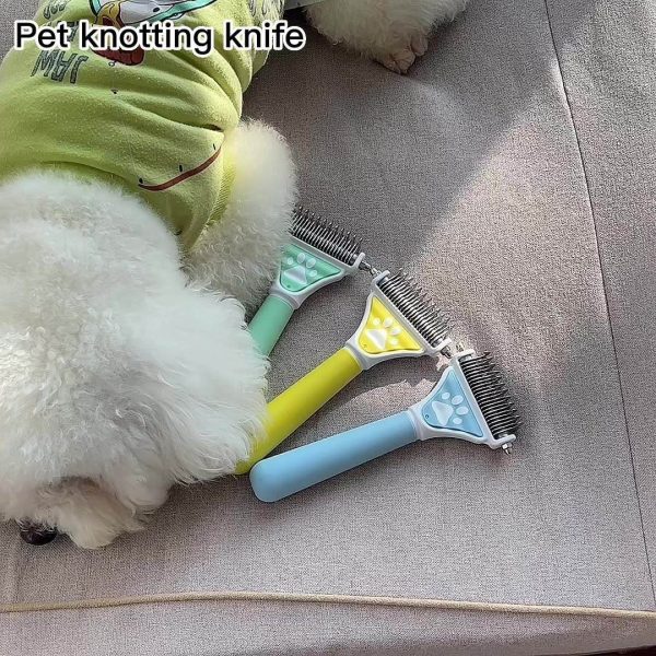 Pet Hair Remover Deshedding Tool - Double-Sided Open Knot Comb for Cats & Dogs, Dematting Grooming Brush for Thick Fur & Undercoat Shedding, Safe Skin-Friendly Dual-Head Rake with Easy Grip Handle - Image 6