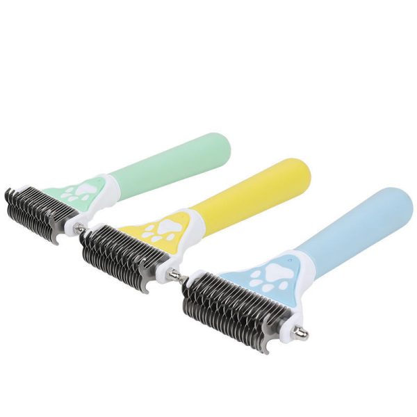 Pet Hair Remover Deshedding Tool - Double-Sided Open Knot Comb for Cats & Dogs, Dematting Grooming Brush for Thick Fur & Undercoat Shedding, Safe Skin-Friendly Dual-Head Rake with Easy Grip Handle - Image 4