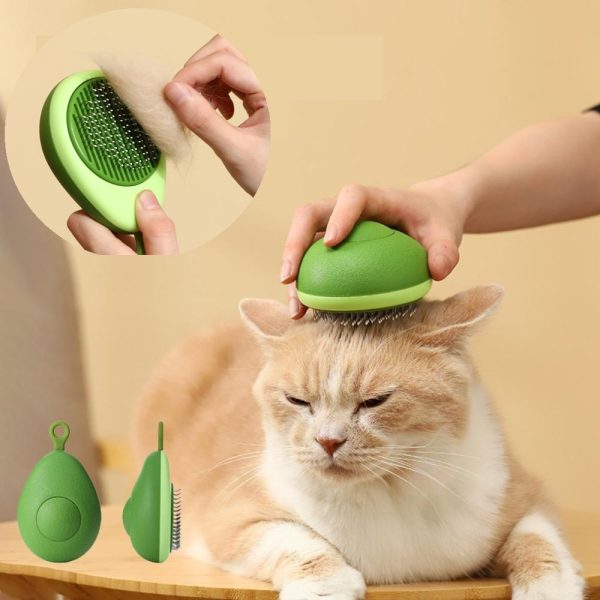 Cat Grooming Comb – Portable Massage Brush with One-Button Hair Removal, Self-Cleaning Tool for Cats and Dogs, Lemon-Shaped Comb Head, ABS Material, Suitable for All Hair Types