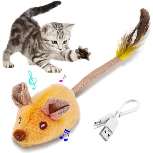 Interactive Cat Mouse Toys with LED Lights - USB Rechargeable Automatic Moving Chirping Squeaky Catnip Toy with Feather Tail - Perfect for Indoor Cats of All Breeds - Image 6