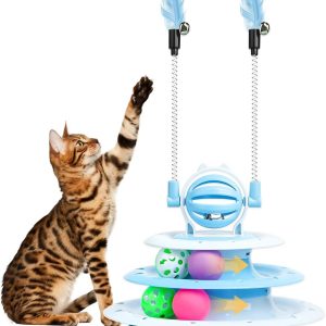 Goosheep Interactive 4-Tier Puzzle Cat Toy with Ball & Teaser Rods, Cat Toys For Indoor Cats, Durable & Safe Kitten Playset