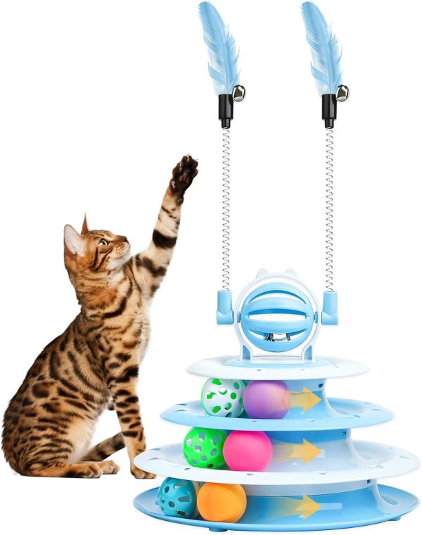 Goosheep Interactive 4-Tier Puzzle Cat Toy with Ball & Teaser Rods, Cat Toys For Indoor Cats, Durable & Safe Kitten Playset