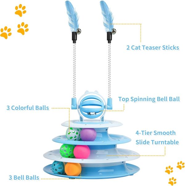 Goosheep Interactive 4-Tier Puzzle Cat Toy with Ball & Teaser Rods, Cat Toys For Indoor Cats, Durable & Safe Kitten Playset - Image 2