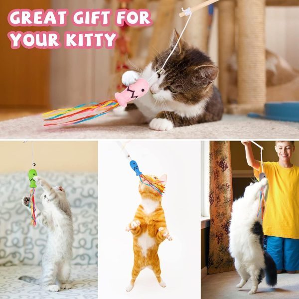 Plant Castle Interactive Cat Toys With Catnip Fish 3 in 1, Cat Wand Toy with Colorful Ribbons, Bell & Wooden Handle for Indoor Cats - Image 5