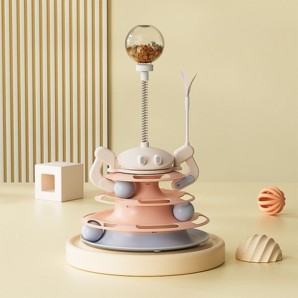 Rotating Plate Cat Toy with Windmill, Feather, Cat Stick, 4-Layer Tower & Tracks - Interactive Cat Entertainment Plate - Image 6