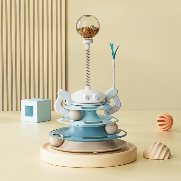Rotating Plate Cat Toy with Windmill, Feather, Cat Stick, 4-Layer Tower & Tracks - Interactive Cat Entertainment Plate - Image 4