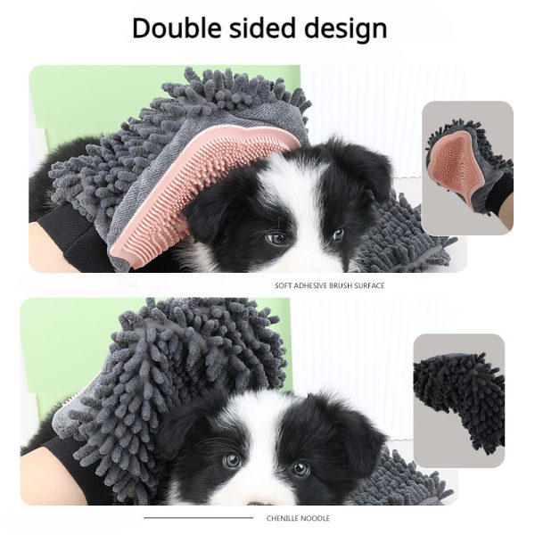 Pet Bathing Brush 2-in-1 Grooming Glove - Elegant Dog Grooming Tool for Brushing, Massaging, and Drying | Dual-Sided Bathing Brush Cleaning Massage Glove for Dogs & Cats - Soft Chenille & Silicone Design - Image 10