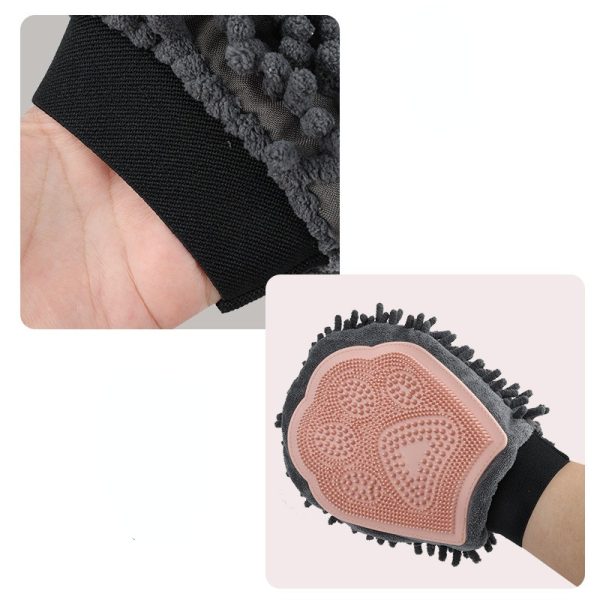 Pet Bathing Brush 2-in-1 Grooming Glove - Elegant Dog Grooming Tool for Brushing, Massaging, and Drying | Dual-Sided Bathing Brush Cleaning Massage Glove for Dogs & Cats - Soft Chenille & Silicone Design - Image 3