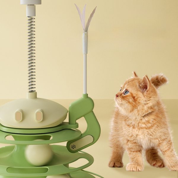 Rotating Plate Cat Toy with Windmill, Feather, Cat Stick, 4-Layer Tower & Tracks - Interactive Cat Entertainment Plate - Image 5